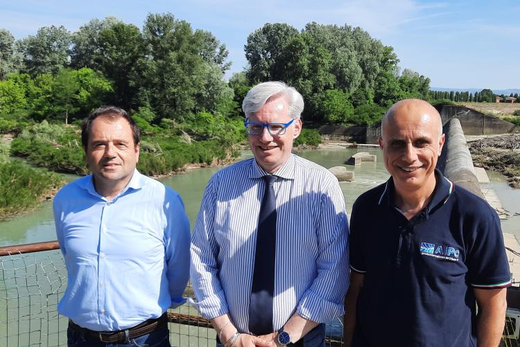 Cassa espansione Secchia_29_05_2025_Da sinistra Direttore AIPo Gianluca Zanichelli, Presidente AIPo Ass.re Gianpaolo Bottacin, Dirigente AIPo Massimo Valente 